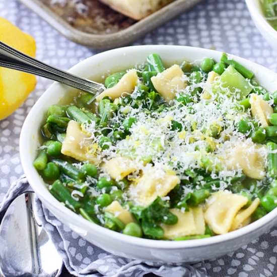 Spring Veggie and Lemon Soup - Recipe photo by cookingforkeeps