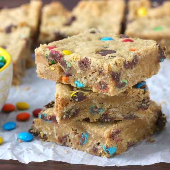 Monster Cookie Bars - Recipe photo by akitchenaddiction