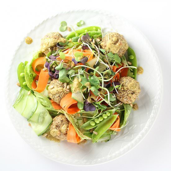 Vegetarian Meatballs w/ Tahini Sauce - Recipe photo by HollyatTasteAndSee