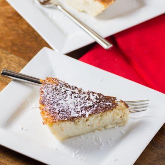 Impossible Coconut Rum Pie - Recipe photo by noshingwiththenolands