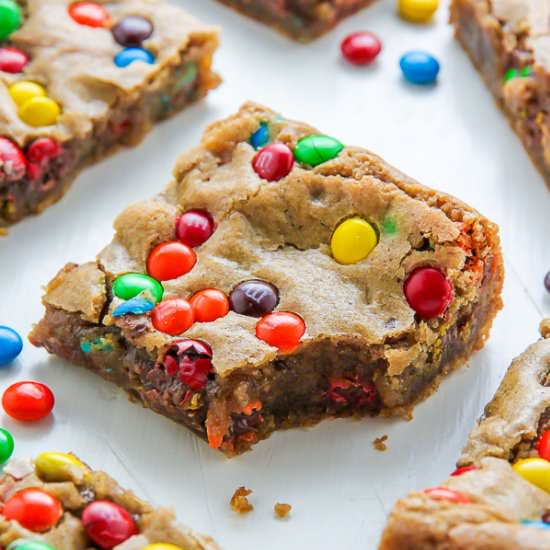 Brown Butter M&M Blondies - Recipe photo by BakerbyNature