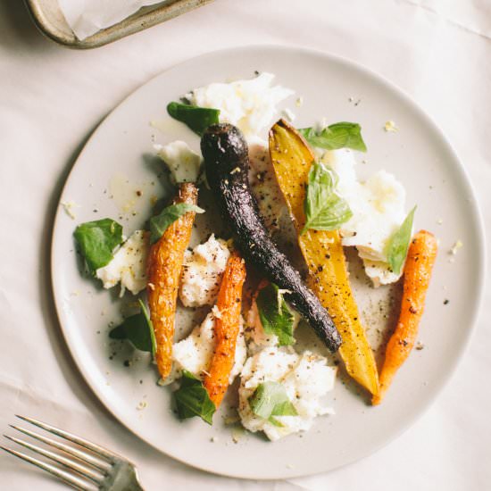 Roasted Carrots with Mozzarella - Recipe photo by athoughtforfood