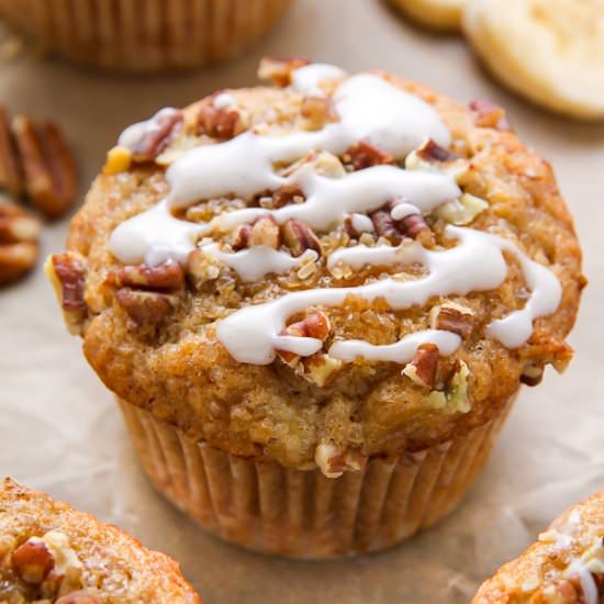 Maple Pecan Banana Muffins - Recipe photo by BakerbyNature