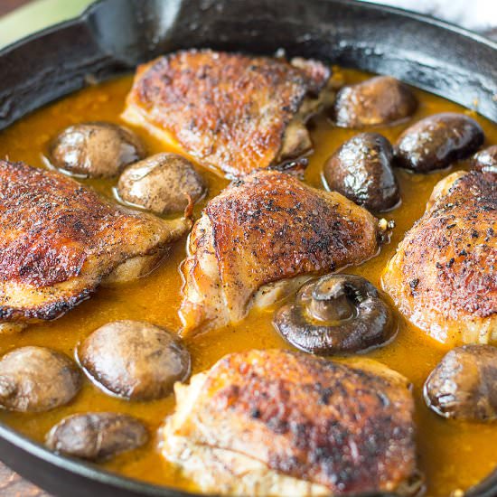 One Pan Golden Mushroom Chicken - Recipe photo by Savory Spicerack