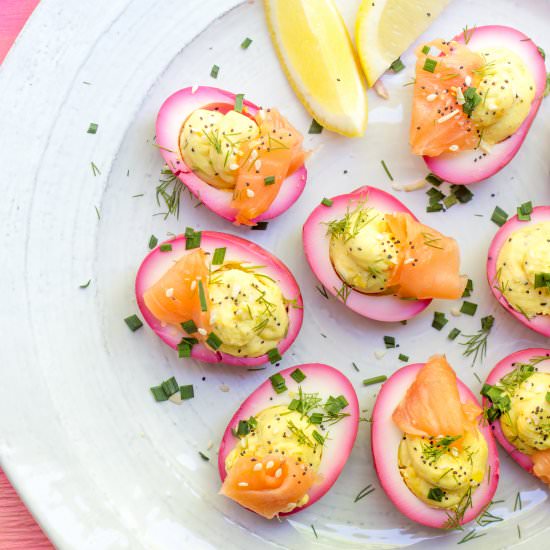 Beet Everything Bagel Deviled Eggs - Recipe photo by WhatJewWannaEat