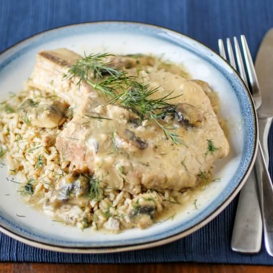 Slow Cooker Mushroom Pork Chops - Recipe photo by dizzybusyandhungry