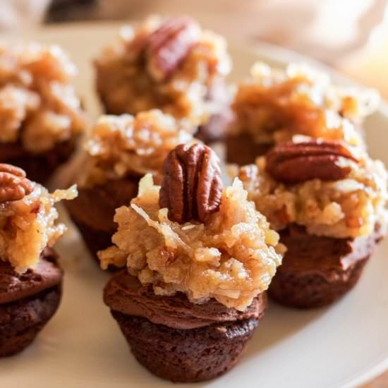 GF German Chocolate Mini Cupcakes - Recipe photo by BlessHerHeartYall