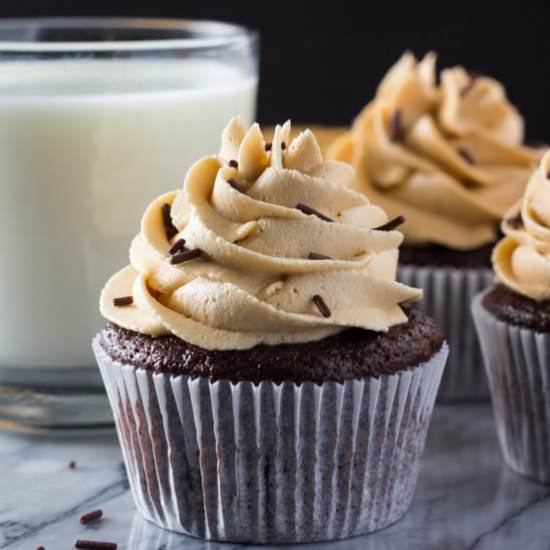 Chocolate Peanut Butter Cupcakes - Recipe photo by JustSoTasty