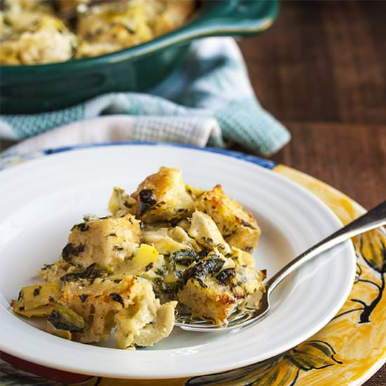 Spinach Artichoke Bread Pudding - Recipe photo by justalittlebitofbacon