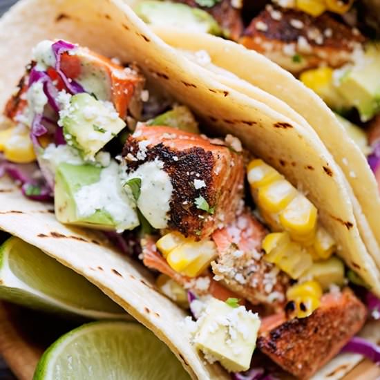 Blackened Salmon Tacos - Recipe photo by littlespicejar
