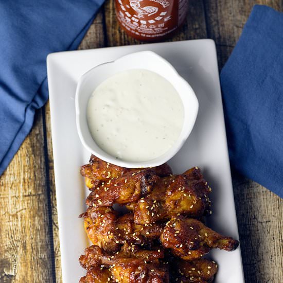 Baked Honey Sriracha Wings - Recipe photo by mannaandspice