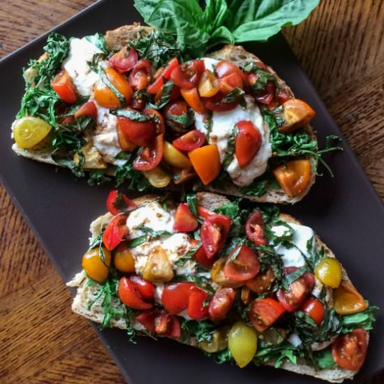Burrata Bruschetta - Recipe photo by JessExplainsItAll