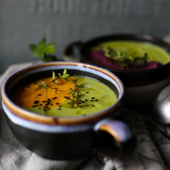 Carrots and Peas Two Soups One Bowl - Recipe photo by a lemon tree cafe