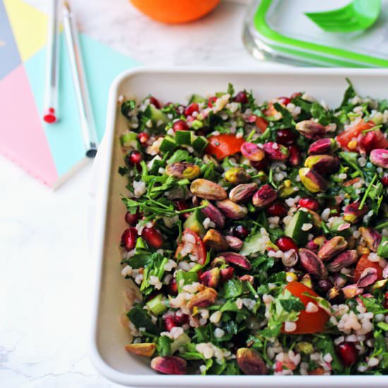 Pomegranate & Pistachio Tabbouleh - Recipe photo by SupperintheSuburbsN14