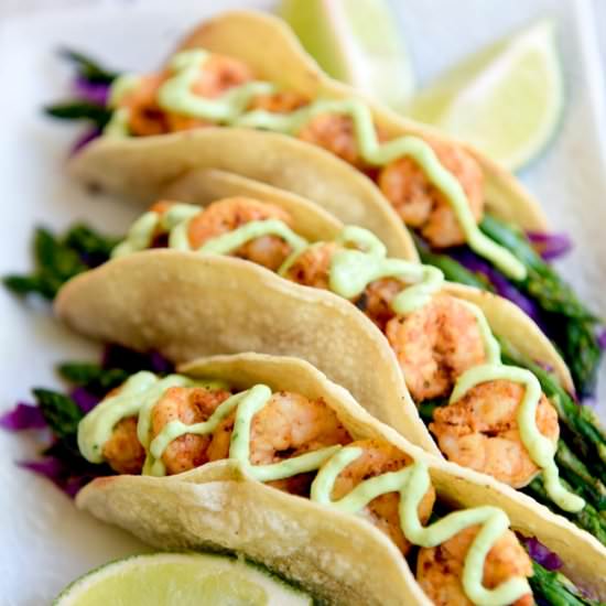 Fajita Shrimp & Asparagus Tacos - Recipe photo by PinkHeelsPinkTruck