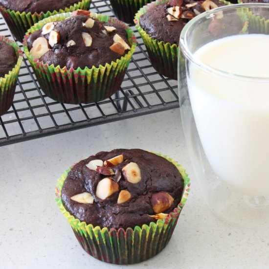 Chocolate Hazelnut Zucchini Muffins GF - Recipe photo by Thoroughly Nourished Life