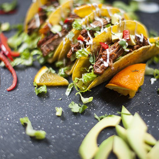 Mexican Braised Brisket Tacos - Recipe photo by bitebymichelle