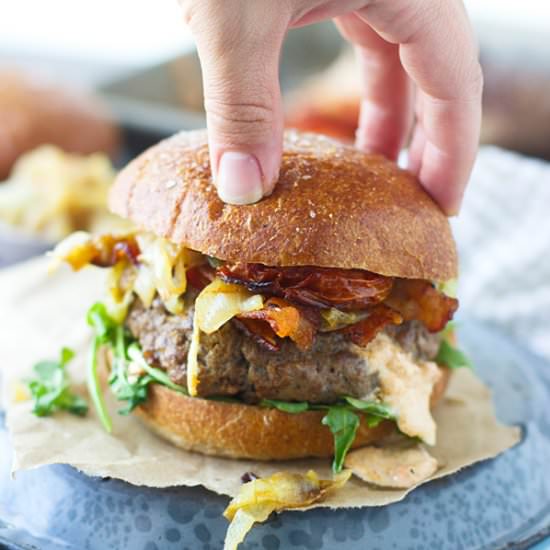 Pimento Goat Cheese Juicy Lucys - Recipe photo by cookingforkeeps