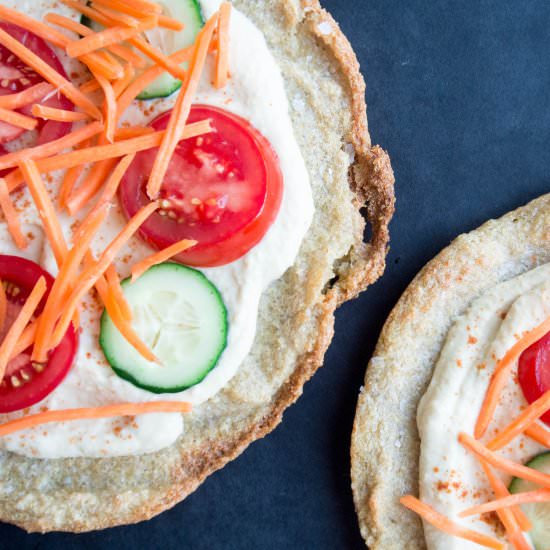 Quinoa Crust Hummus + Veggie Pizza - Recipe photo by myutensilcrock