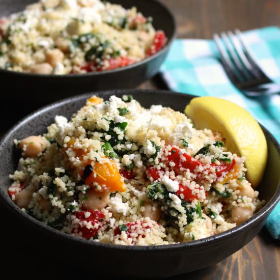 Lemon Feta Couscous with Spinach - Recipe photo by frugalnutrition