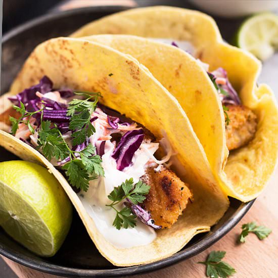 Baja Fish Tacos with Creamy Slaw - Recipe photo by savorynothings