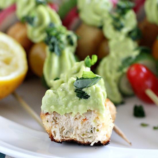 Vegan Crab Cake Veggie Skewers - Recipe photo by peasandpeonies