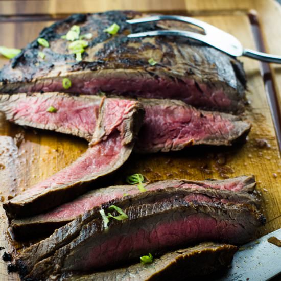 Whiskey Soy Marinated Flank Steak - Recipe photo by Girl and the Kitchen