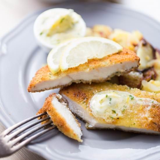 Schnitzel with lemon parsley butter - Recipe photo by The Girl Loves To Eat