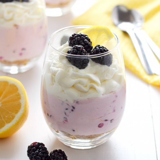 Lemon Blackberry Cheesecake Cups - Recipe photo by busybakerblog