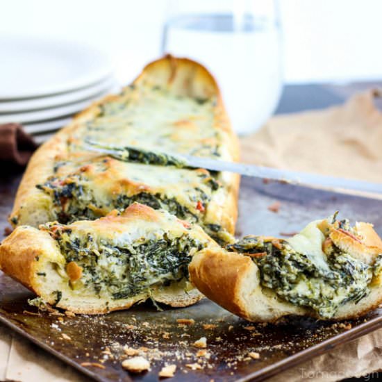 Spinach Dip Stuffed French Bread - Recipe photo by amiller1119