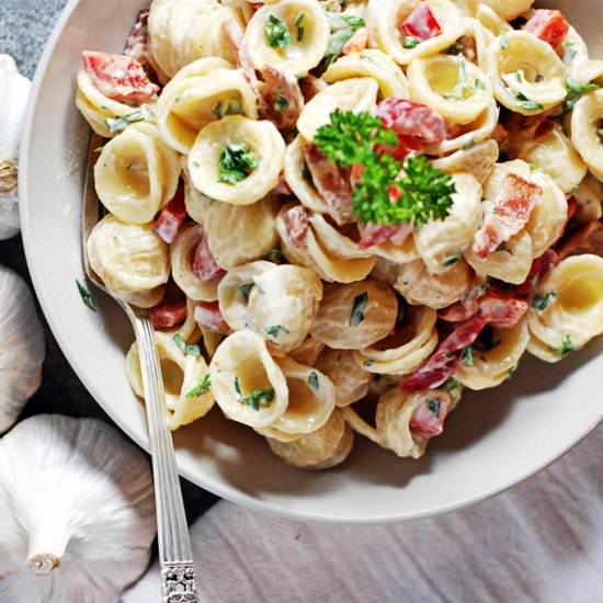 Tarragon Roasted Garlic Pasta Salad - Recipe photo by thecharmingdetroiter