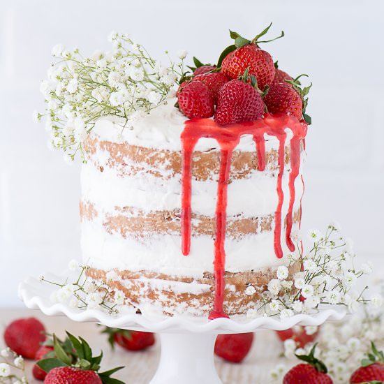 Strawberries and Cream Naked Cake - Recipe photo by thefirstyearblog