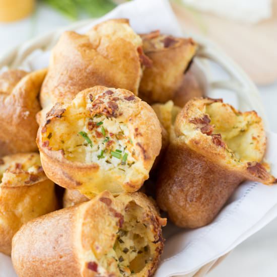 Bacon and Goat Cheese Popovers - Recipe photo by stripedspatula