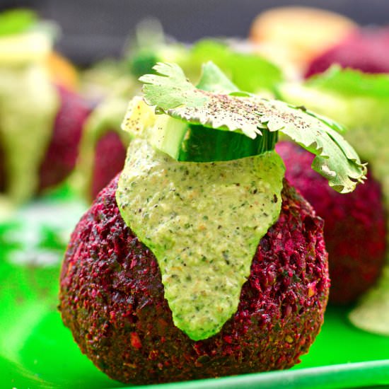 Roasted Beet Falafel With Tahini - Recipe photo by Anu@MyGingerGarlicKitchen