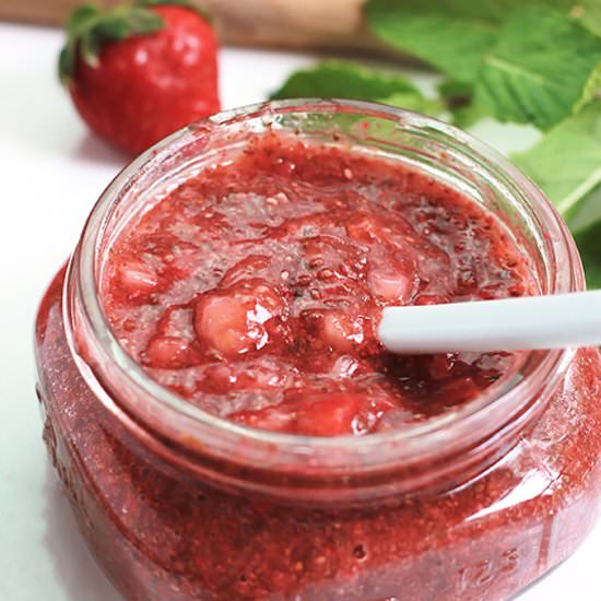 No-Cook Strawberry Mint Chia Jam - Recipe photo by Thewholeserving