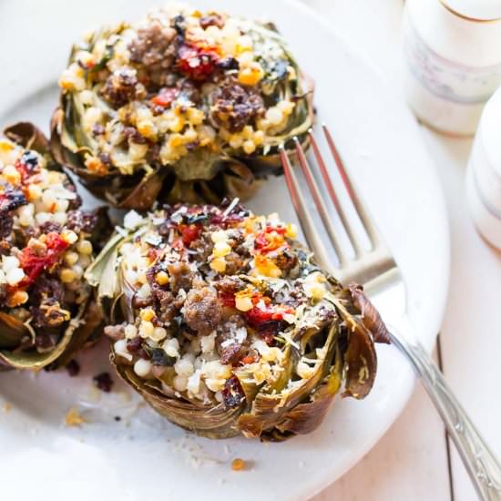 Tuscan-Inspired Stuffed Artichokes - Recipe photo by thegirlonbloor