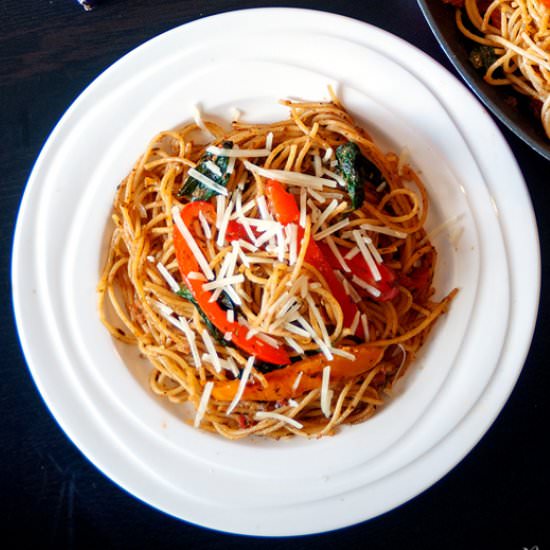 Tomato Pesto Spaghettini - Recipe photo by RandaDerkson