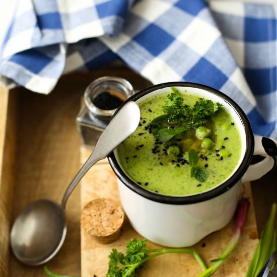 Pea Veloute with Roast Chicken Stock - Recipe photo by a lemon tree cafe