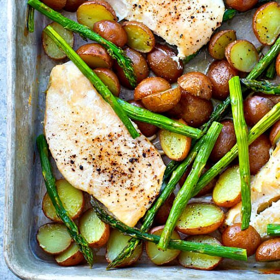 One-Pan Roast Chicken + Asparagus - Recipe photo by WholeAndHeavenlyOven