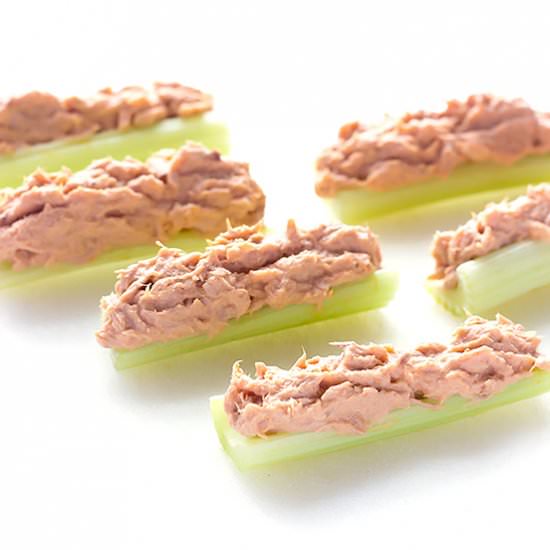 Buffalo Tuna Salad Stuffed Celery - Recipe photo by The Wholesome Dish