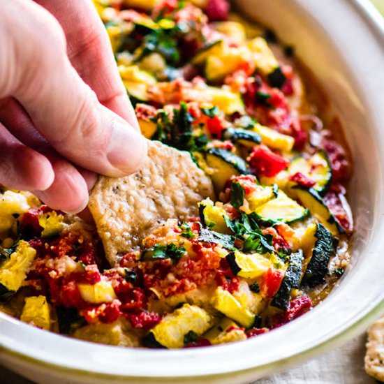 Roasted Garlic Veggie Baked Hummus - Recipe photo by Cotter Crunch