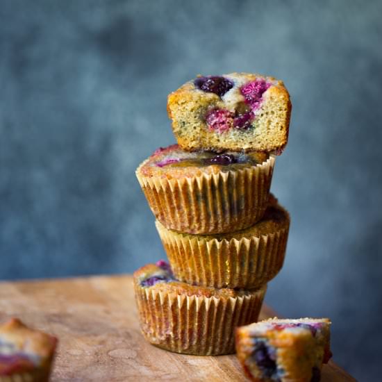 Mixed Berry Muffins - Recipe photo by Wholesome Patisserie