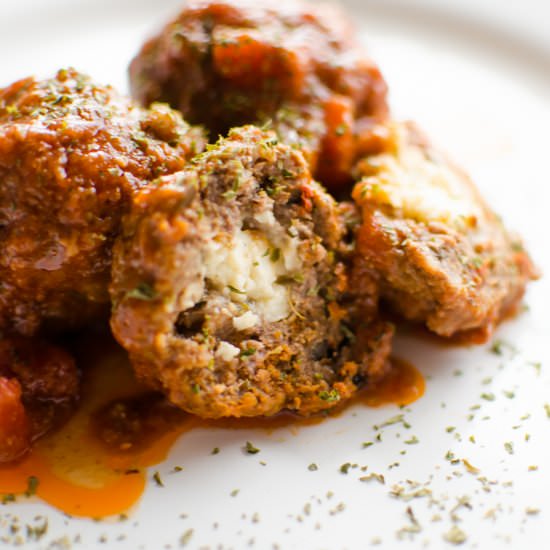 Slow Cooker Stuffed Greek Meatballs - Recipe photo by Nick and Alicia