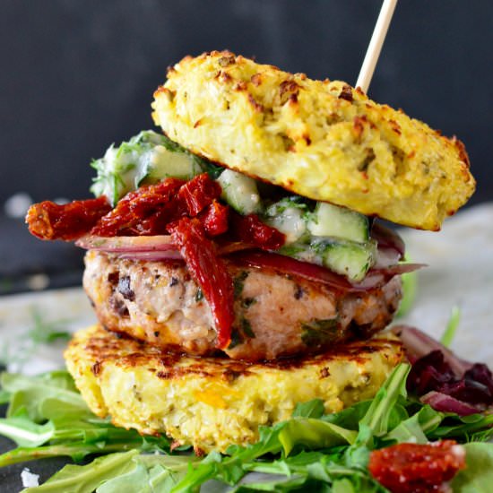 Loaded Greek Chicken Burgers - Recipe photo by realfoodwithdana