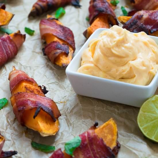 Bacon Wrapped Sweet Potato Wedges - Recipe photo by WhittyPaleo