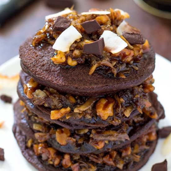 German Chocolate Cake Pancakes - Recipe photo by Leelalicious