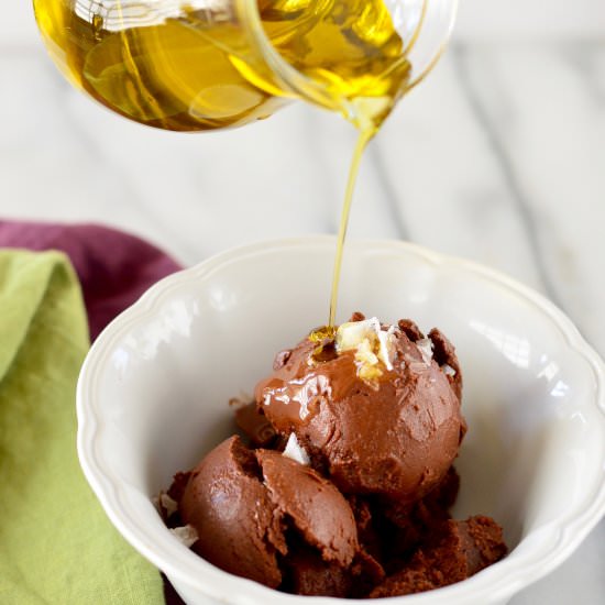 Dark Chocolate Sorbet w/ Olive Oil - Recipe photo by realfoodwithdana
