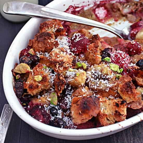 Banana Strawberry Bread Pudding - Recipe photo by Anu@MyGingerGarlicKitchen