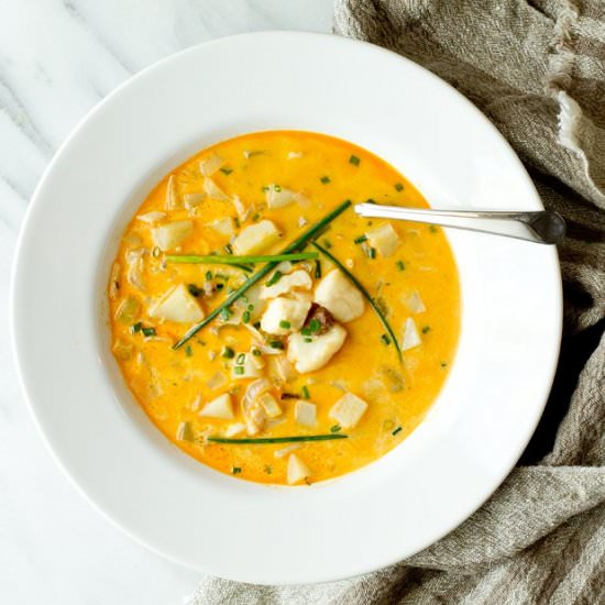 Blushing Halibut Chowder - Recipe photo by TheGourmetGourmand