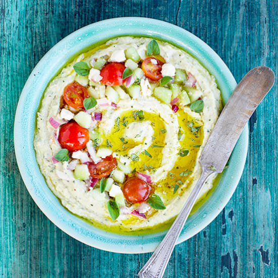 Oregano Feta Hummus - Recipe photo by calizona